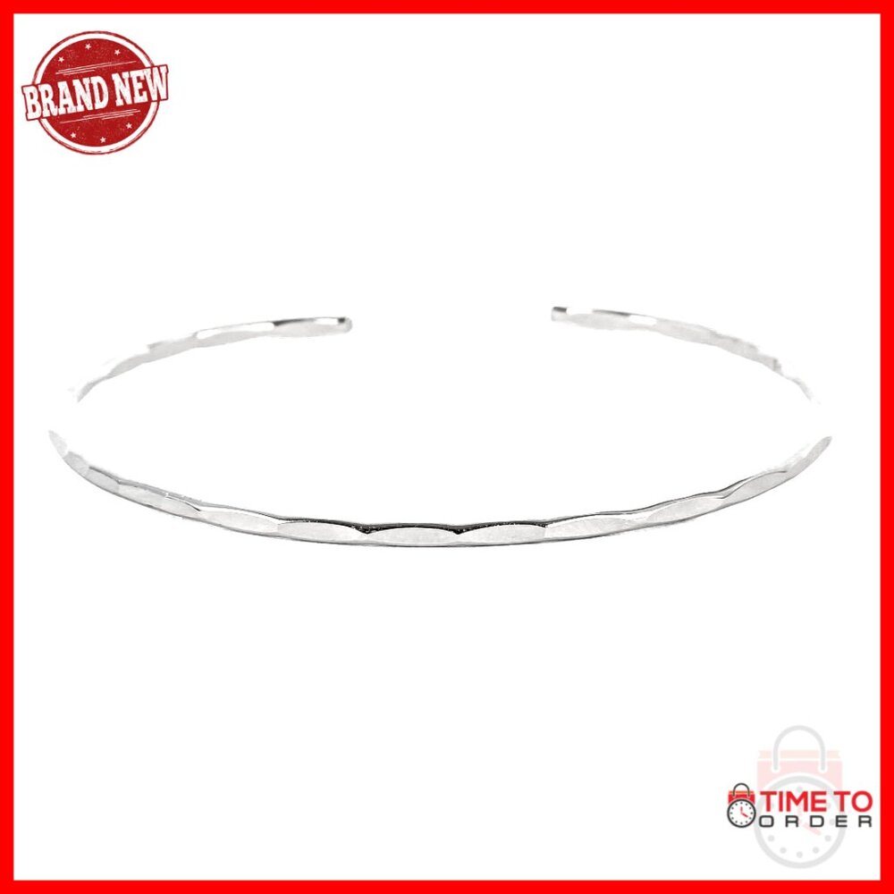 Sterling Silver Thin Hammered Cuff Bracelet Size Small Stackable